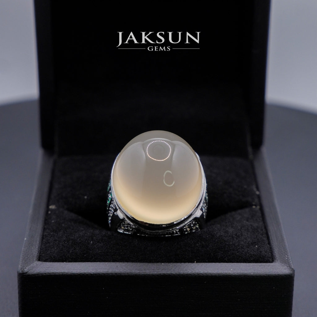 Cincin White Chalcedony (Alpaka Setting) 02