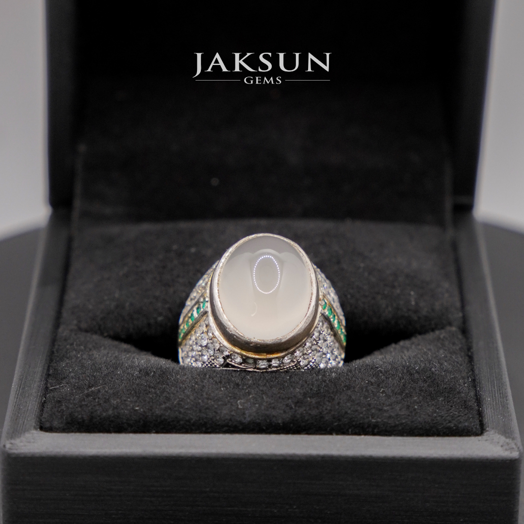 Cincin White Chalcedony (Alpaka Setting) 01