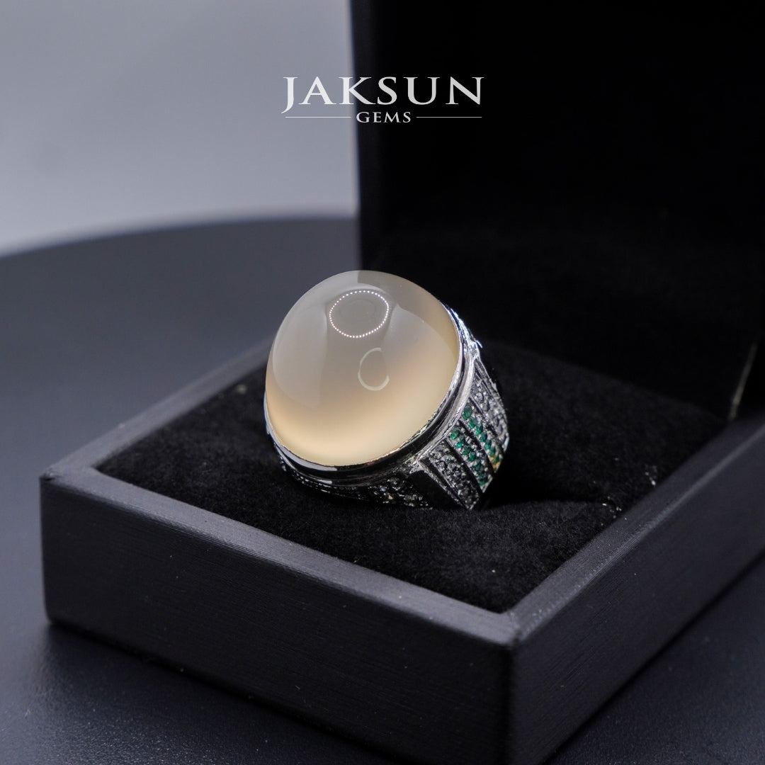 Cincin White Chalcedony (Alpaka Setting) 02