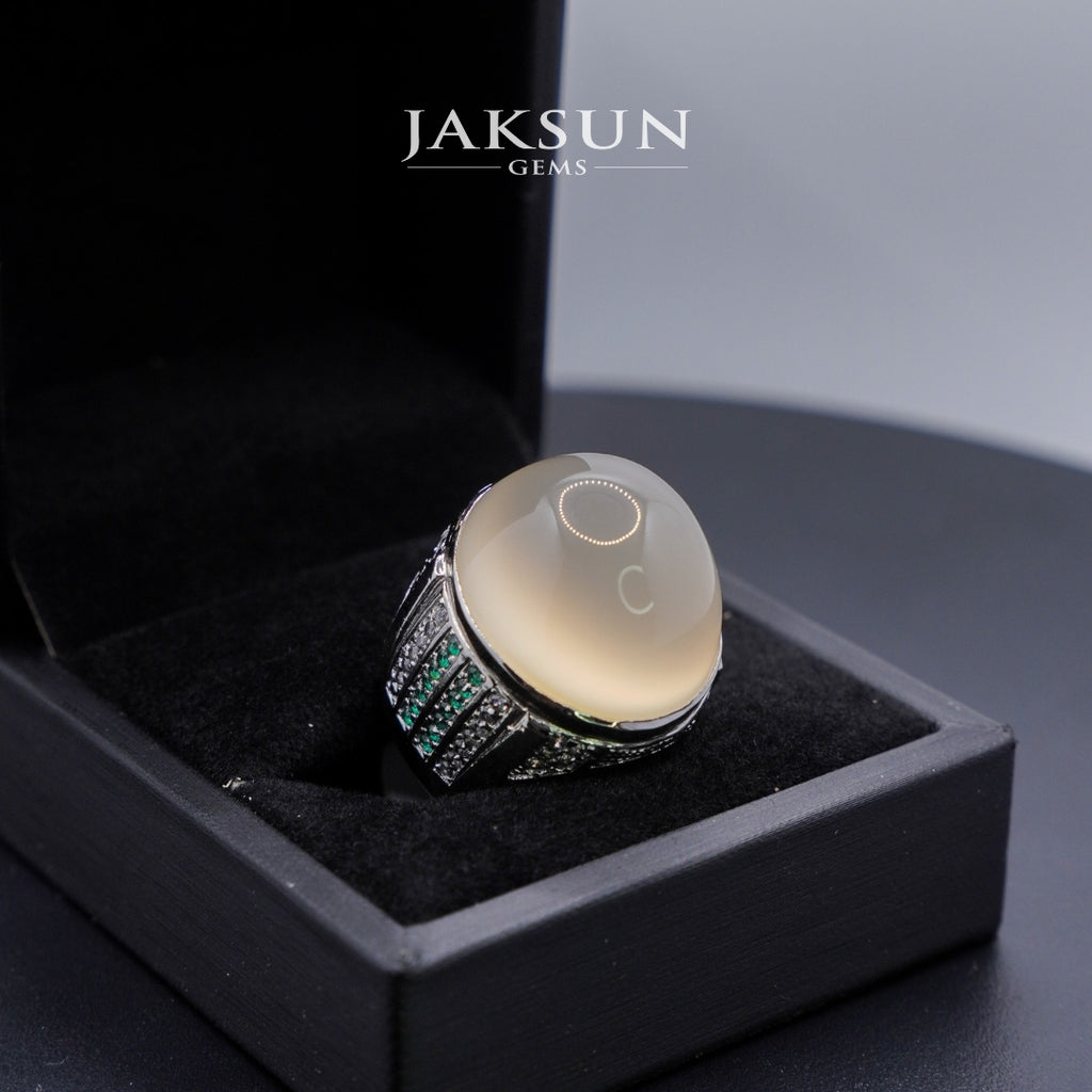 Cincin White Chalcedony (Alpaka Setting) 02