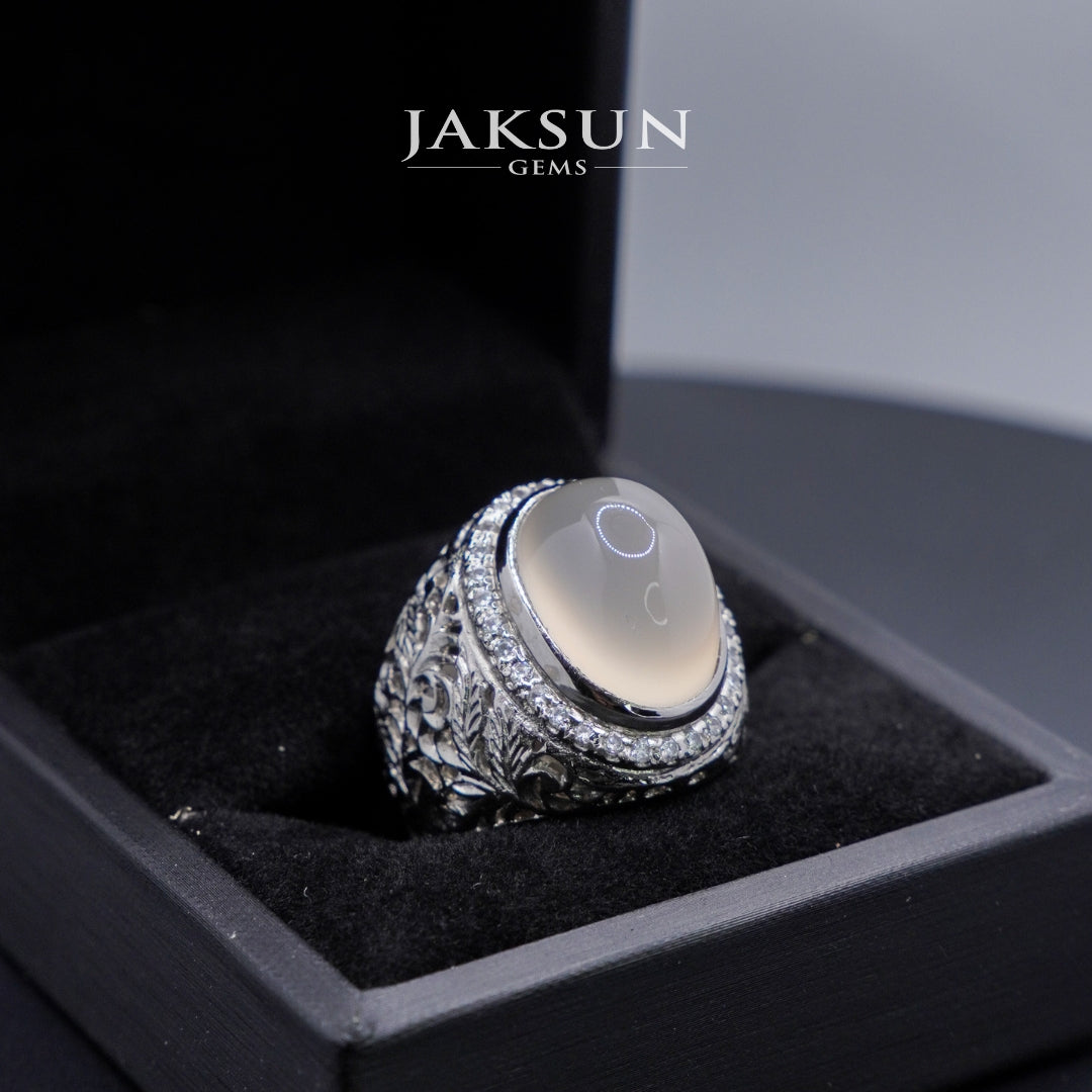 Cincin White Chalcedony (Alpaka Setting) 03