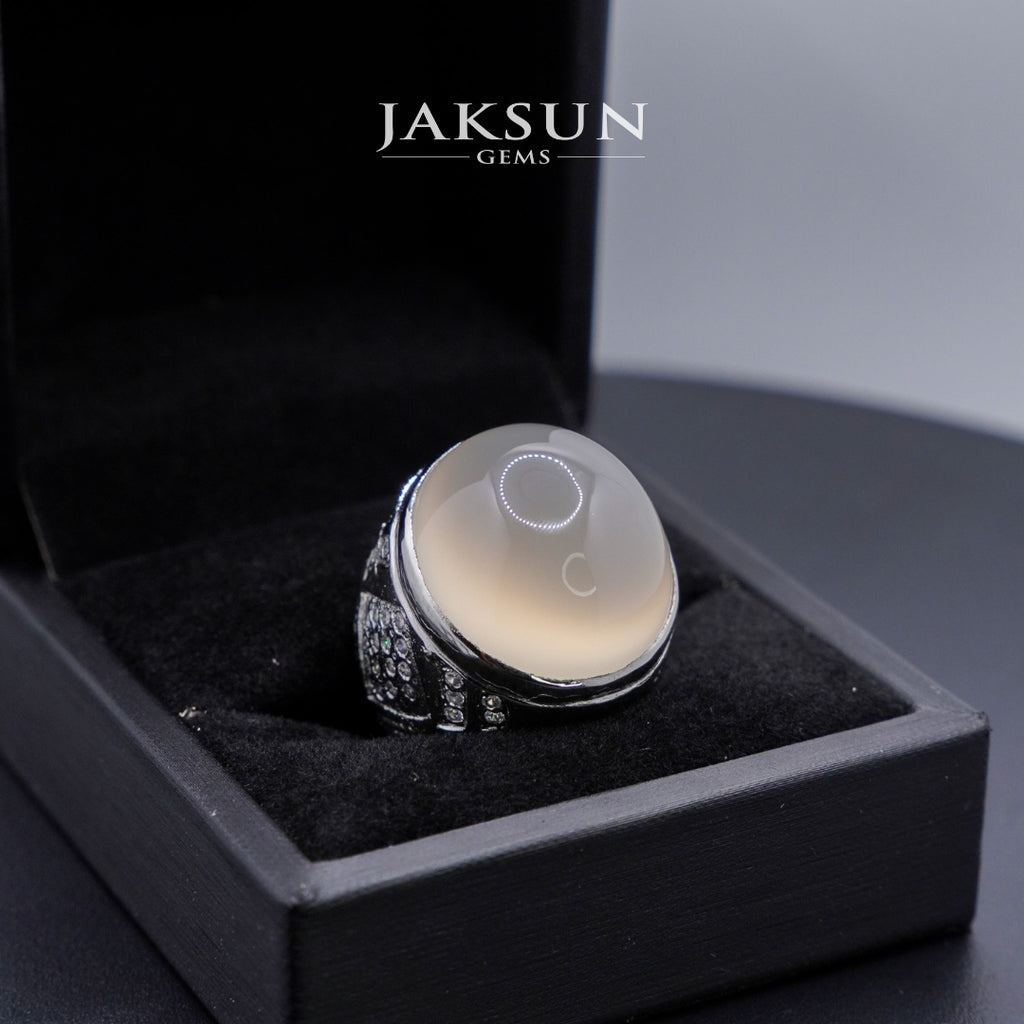 Cincin White Chalcedony (Alpaka Setting) 04